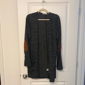 NWOT Charcoal Open Front Cardigan with Elbow Patches